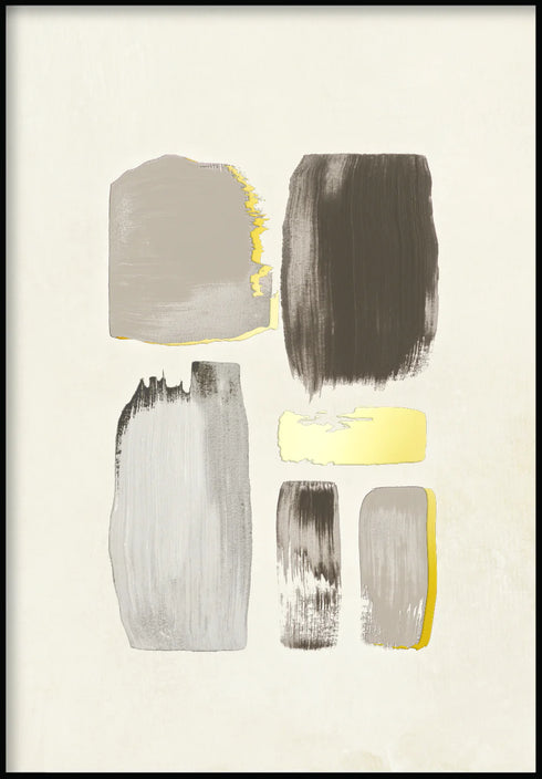 Creme Brush Strokes Left Real Gold Poster
